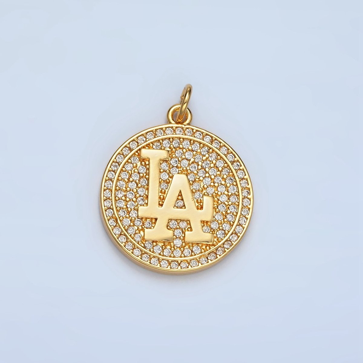 24K Gold Filled "Los Angeles" Micro Paved CZ Round Charm in Gold & Silver LA Pendant | AG893