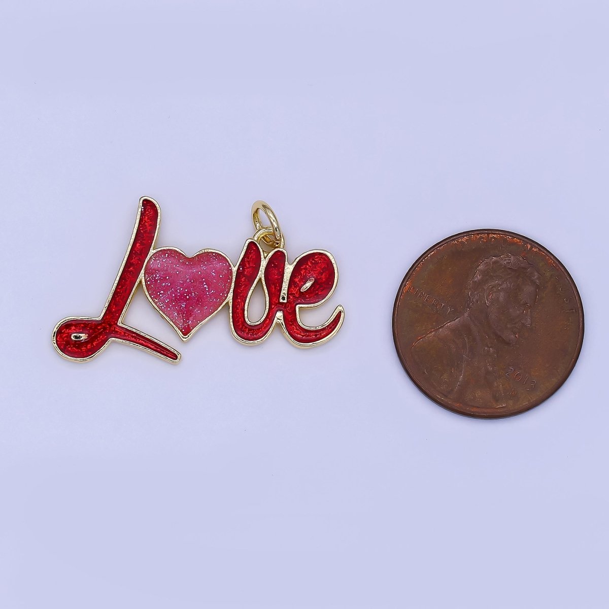 24K Gold Filled "Love" Cursive Red Enamel Charm | N1461 - DLUXCA