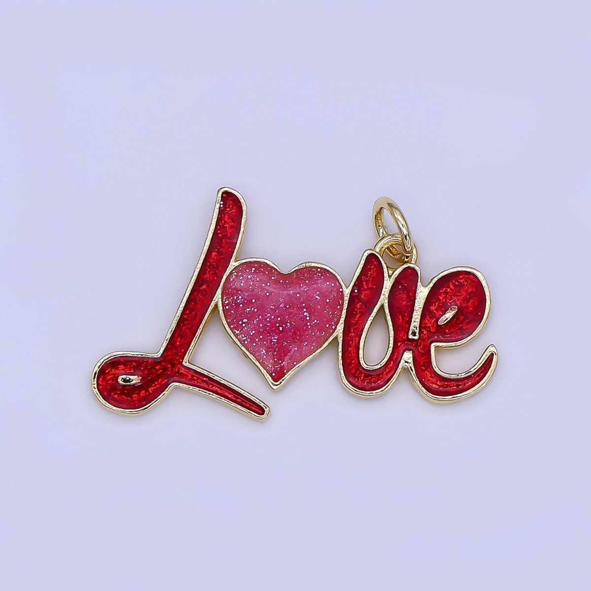 24K Gold Filled "Love" Cursive Red Enamel Charm | N1461 - DLUXCA