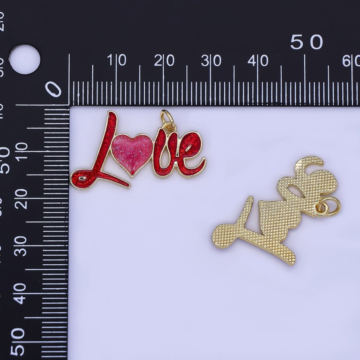 24K Gold Filled "Love" Cursive Red Enamel Charm | N1461 - DLUXCA