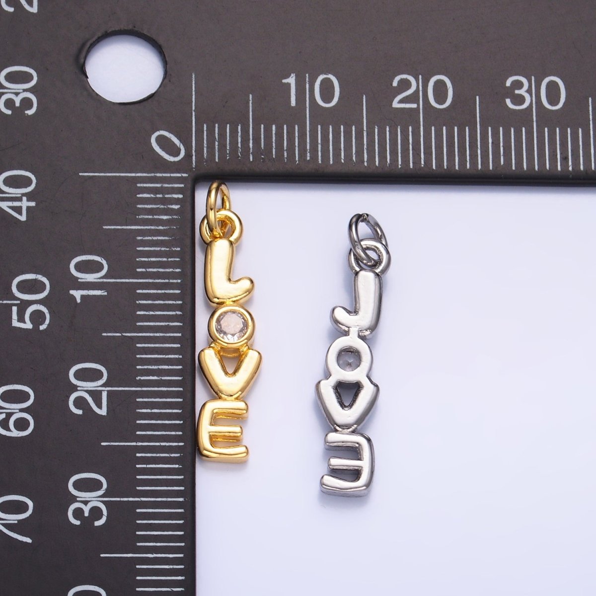 24K Gold Filled "LOVE" CZ Chubby Script Charm in Gold & Silver | W124