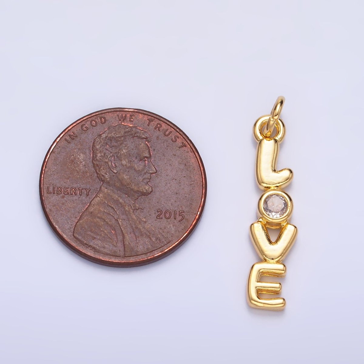 24K Gold Filled "LOVE" CZ Chubby Script Charm in Gold & Silver | W124