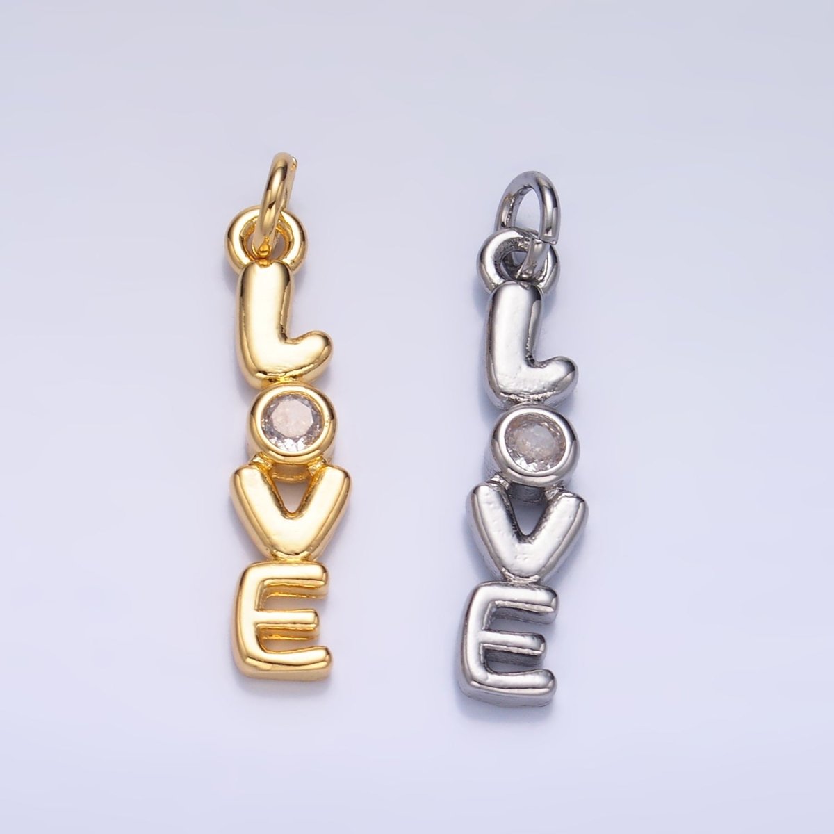 24K Gold Filled "LOVE" CZ Chubby Script Charm in Gold & Silver | W124