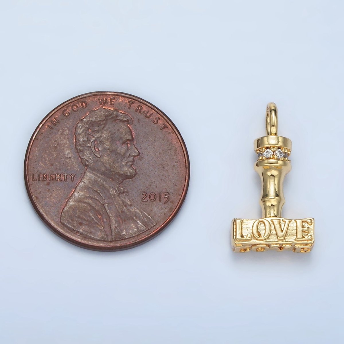 24K Gold Filled Love CZ Micro Paved Hammer Charm | N - 716 - DLUXCA