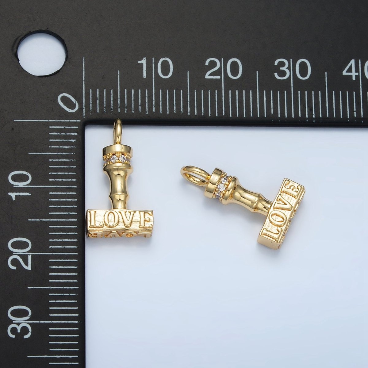 24K Gold Filled Love CZ Micro Paved Hammer Charm | N - 716 - DLUXCA