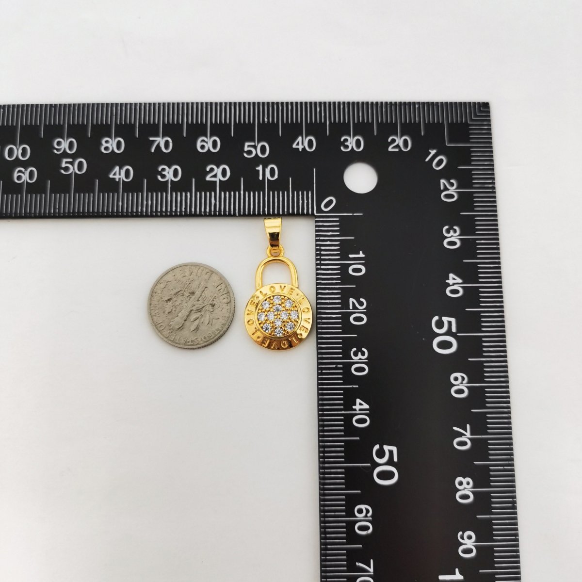 24k Gold Filled Love Lock charm, Cubic Zirconia Jewels, Micro Diamond Paved, PadLock and Key Charm, Love Jewelry Making Supply I-773 - DLUXCA