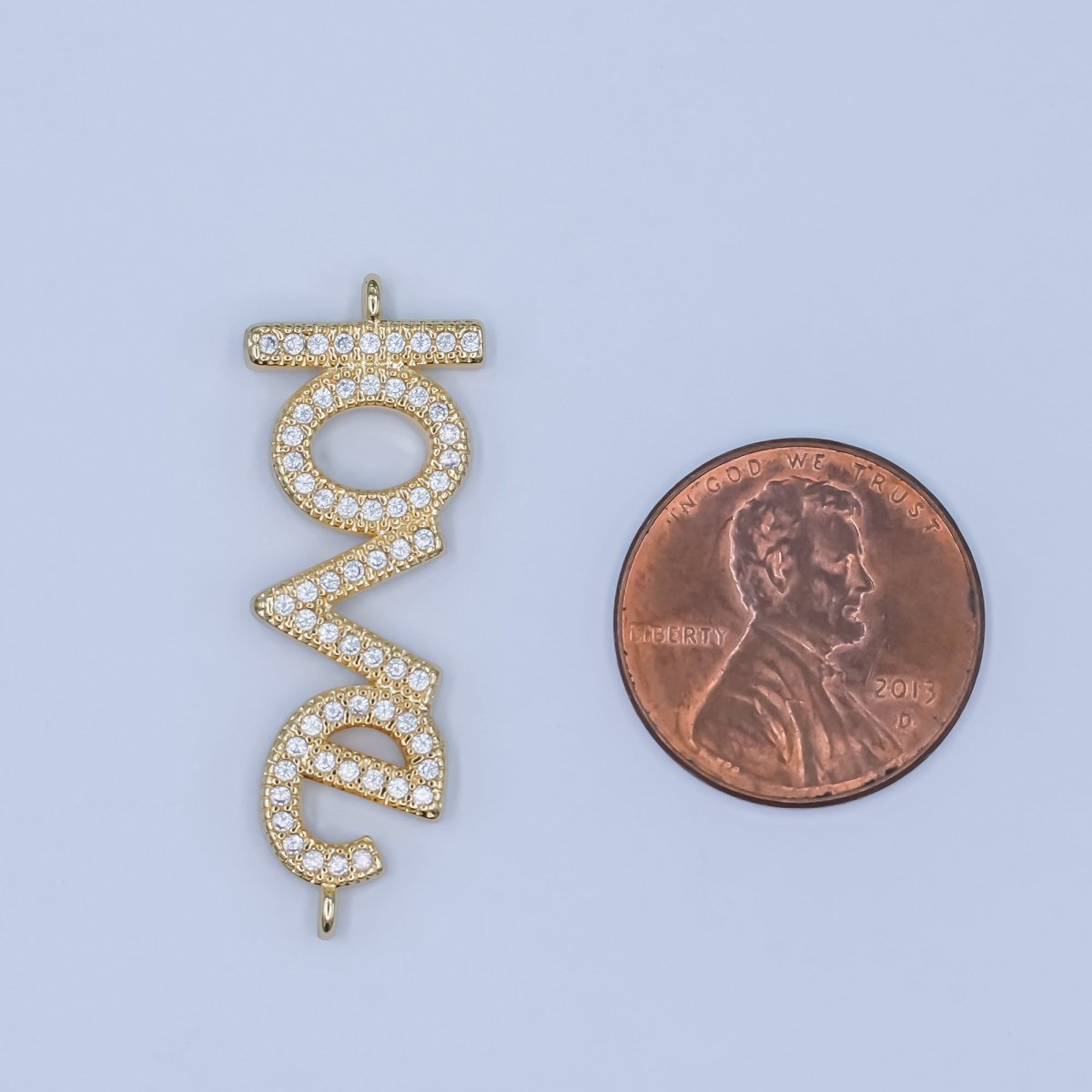 24K Gold Filled "LOVE" Micro Paved CZ Script Connector | Y006 - DLUXCA