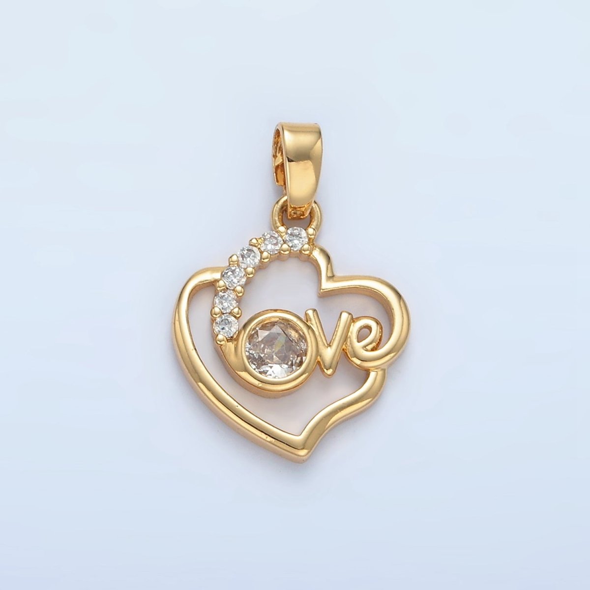 24K Gold Filled "Love" Script CZ Micro Paved Open Pendant | AA875 - DLUXCA