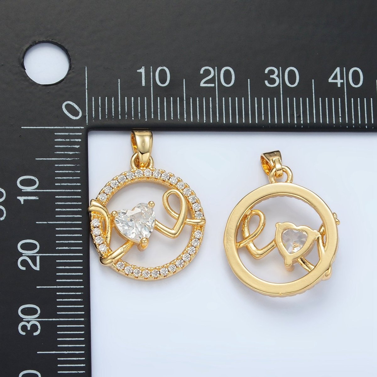 24K Gold Filled "Love" Script Heart CZ Micro Paved Open Round Pendant | AA891 - DLUXCA