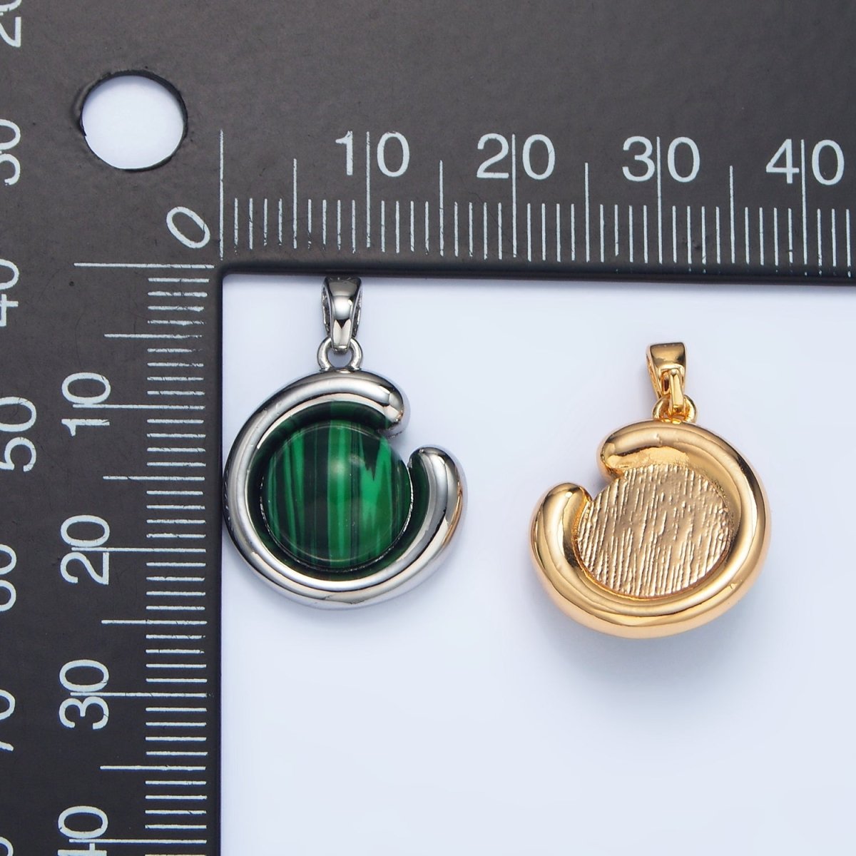 24K Gold Filled Malachite, Carnelian, Aventurine Gemstone Curved Molten Pendant in Gold & Silver | AA976 - AA978