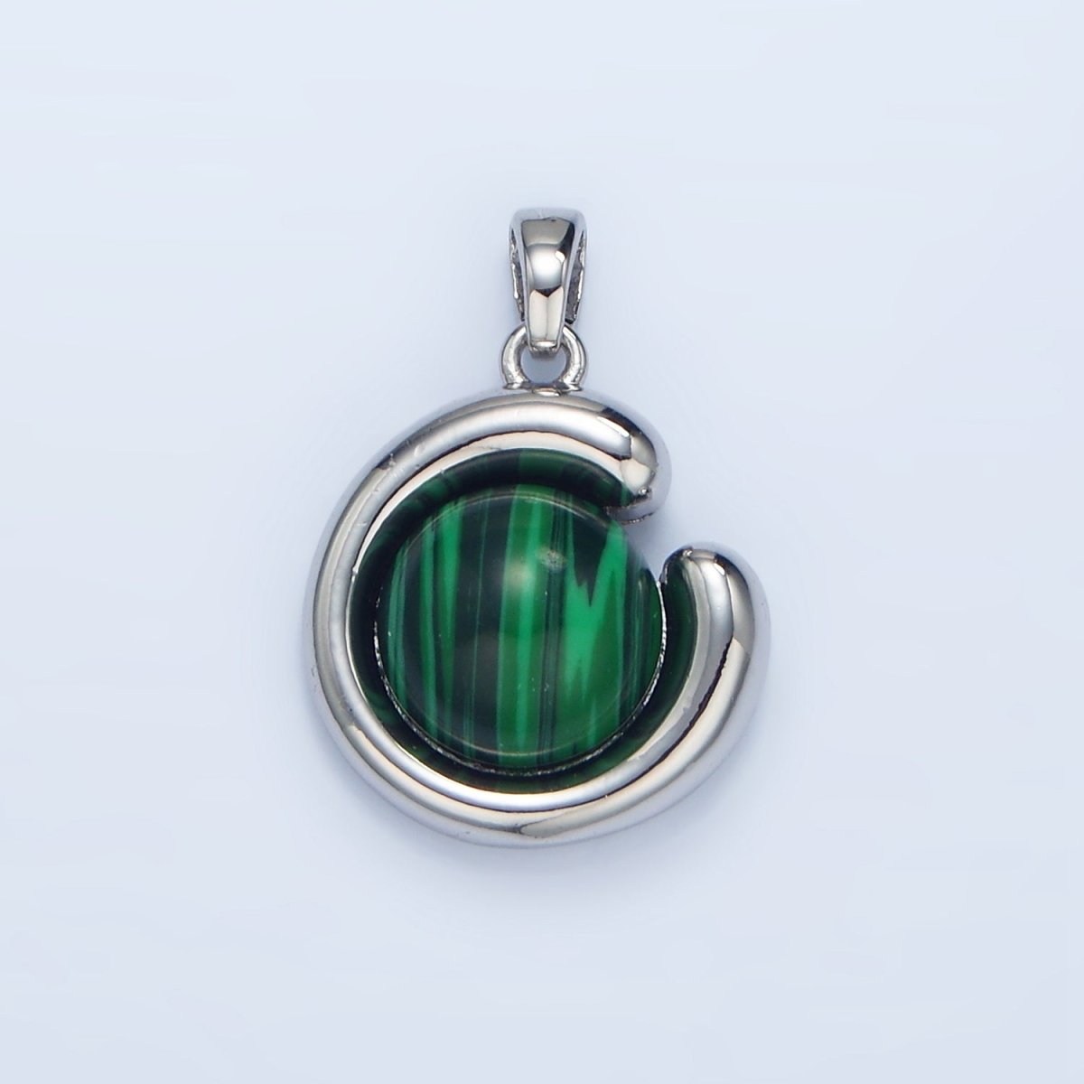 24K Gold Filled Malachite, Carnelian, Aventurine Gemstone Curved Molten Pendant in Gold & Silver | AA976 - AA978