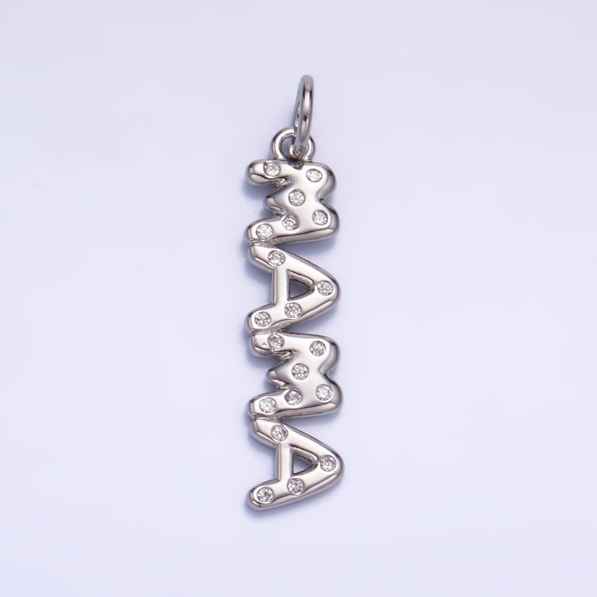 24K Gold Filled "MAMA" CZ Dotted Script Charm in Gold & Silver | W220