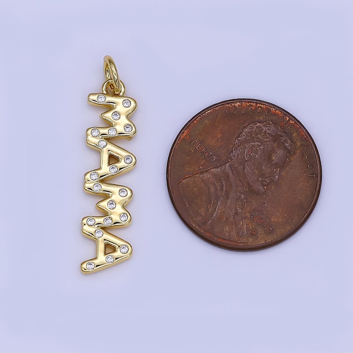 24K Gold Filled "MAMA" CZ Dotted Script Charm | N1323 - DLUXCA