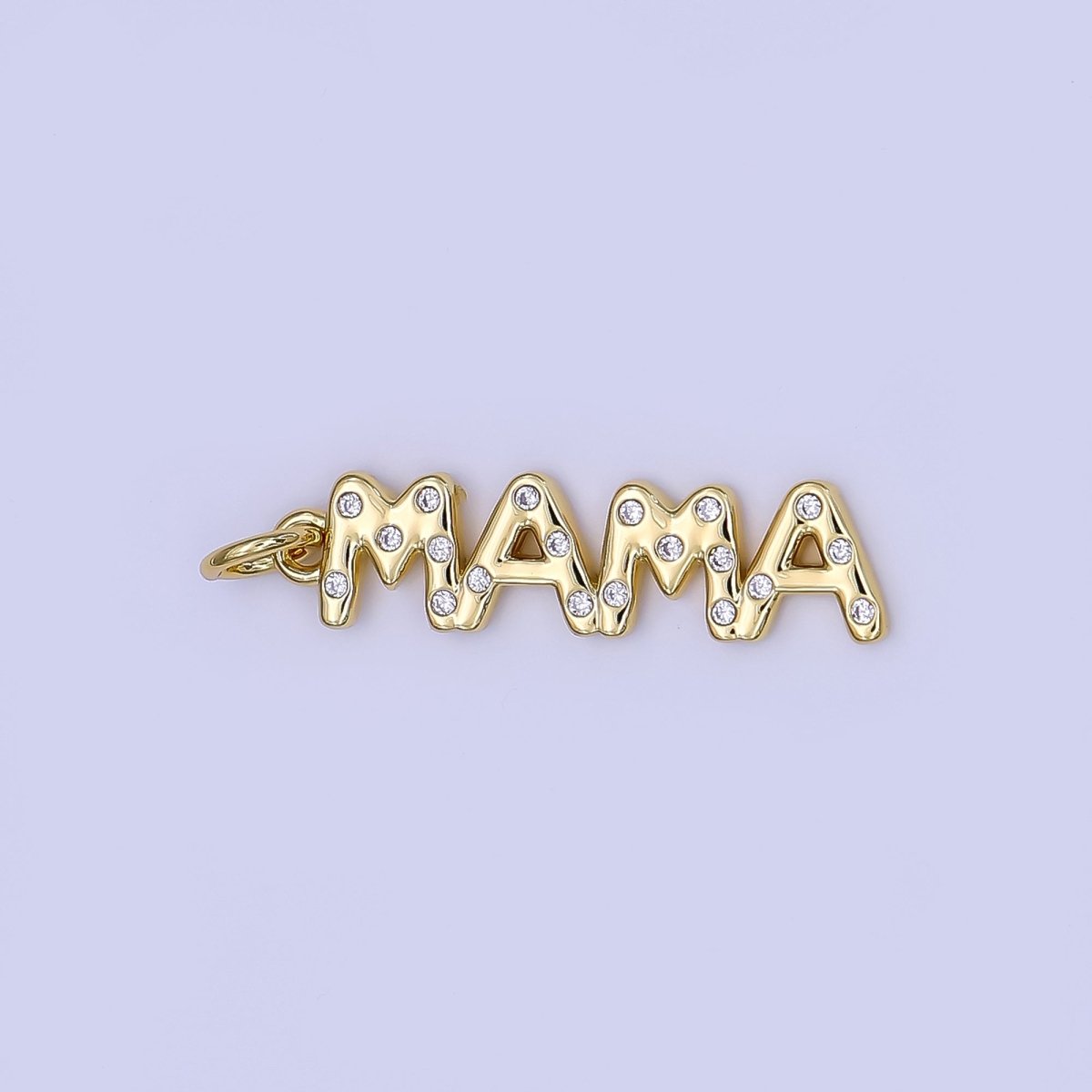 24K Gold Filled "MAMA" CZ Dotted Script Charm | N1323 - DLUXCA