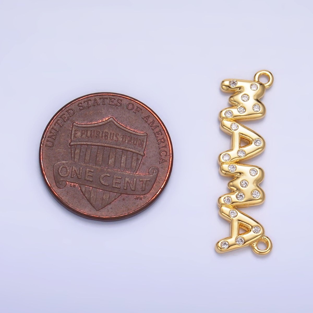24K Gold Filled "MAMA" CZ Dotted Script Connector in Gold & Silver | F865