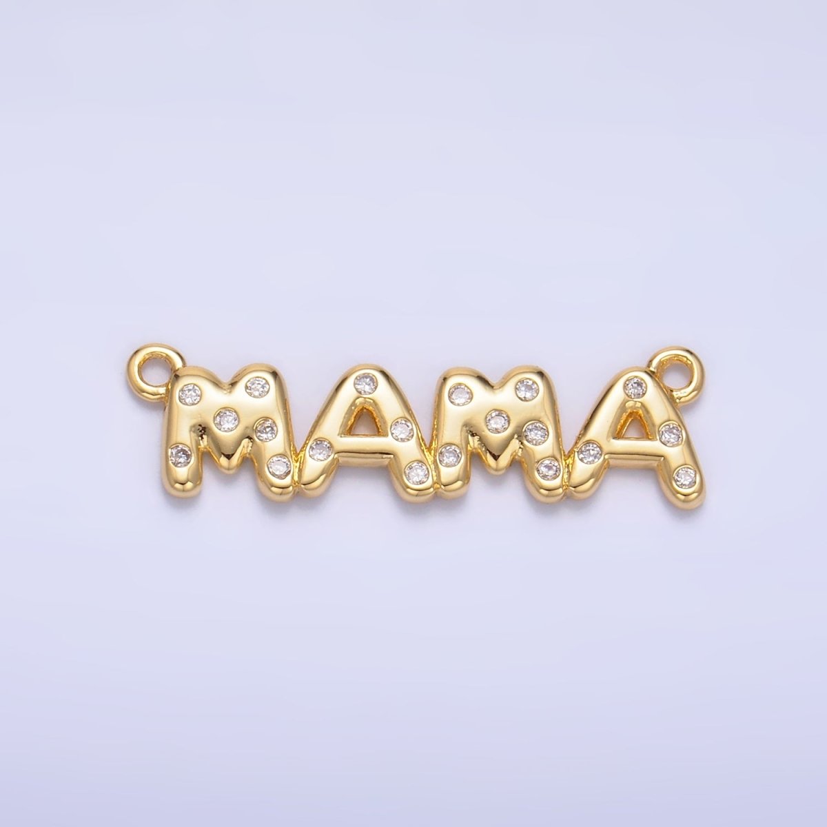 24K Gold Filled "MAMA" CZ Dotted Script Connector in Gold & Silver | F865