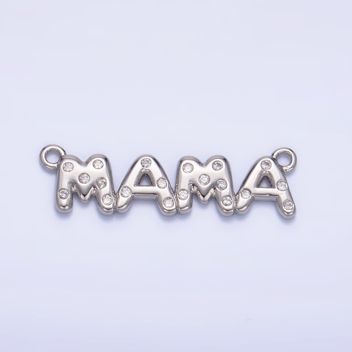 24K Gold Filled "MAMA" CZ Dotted Script Connector in Gold & Silver | F865