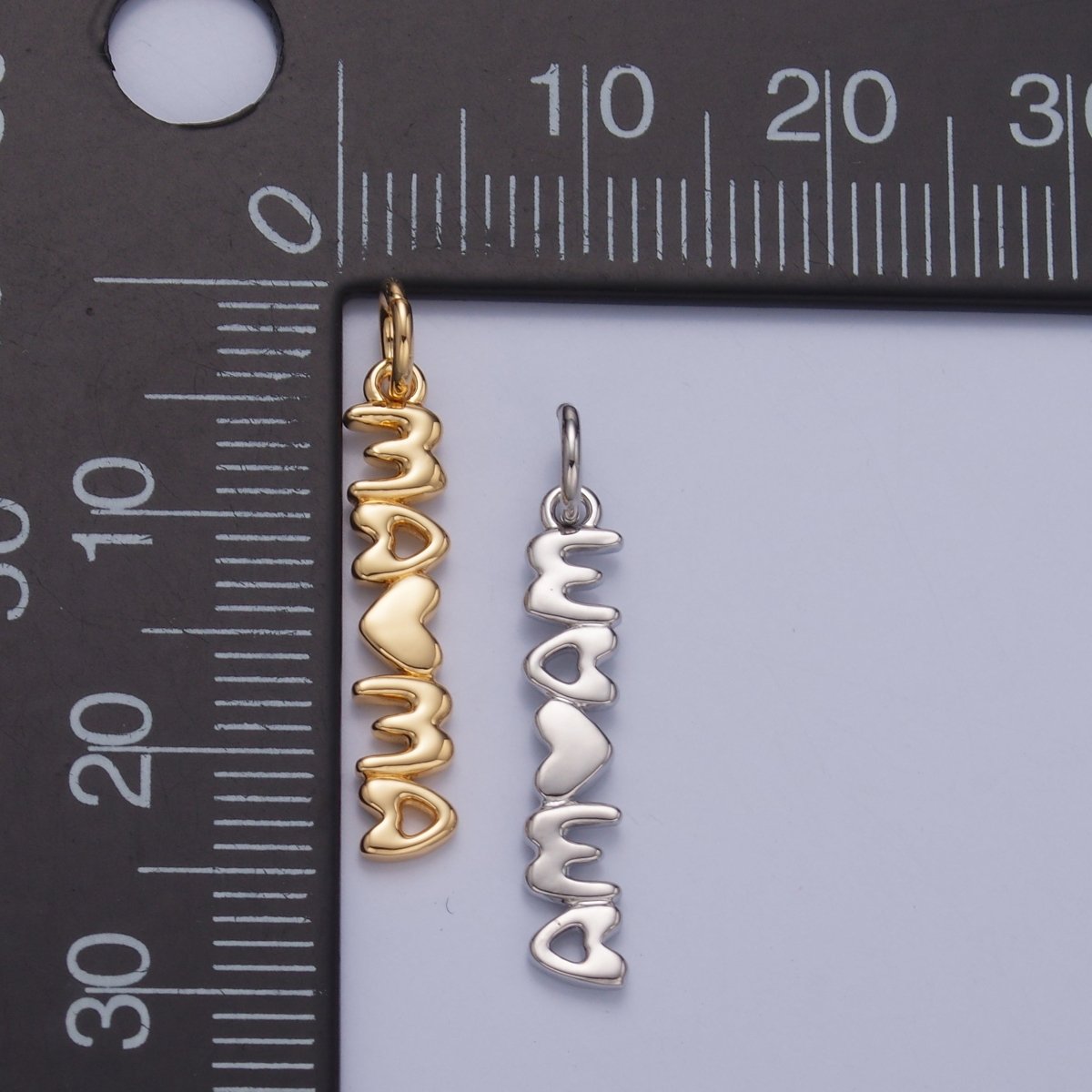 24K Gold Filled "MAMA" Heart Script Charm in Gold & Silver | W788