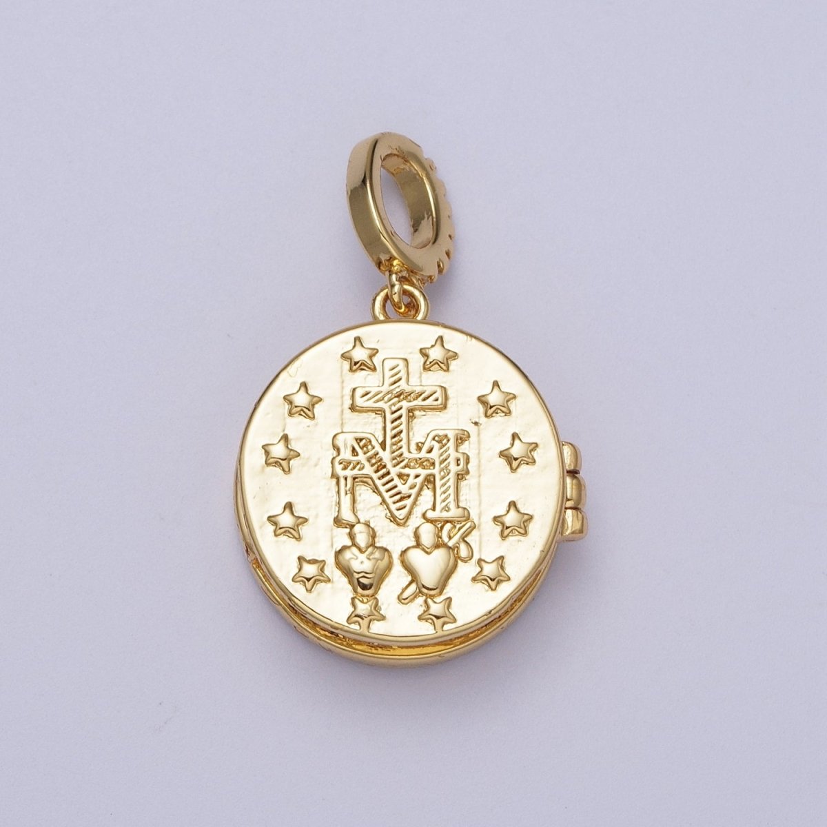24K Gold Filled Marian Cross Black, Blue, Pink, White, Green Shell Opal Round Locket Pendant H-080 H-081 H-082 H-083 H-085