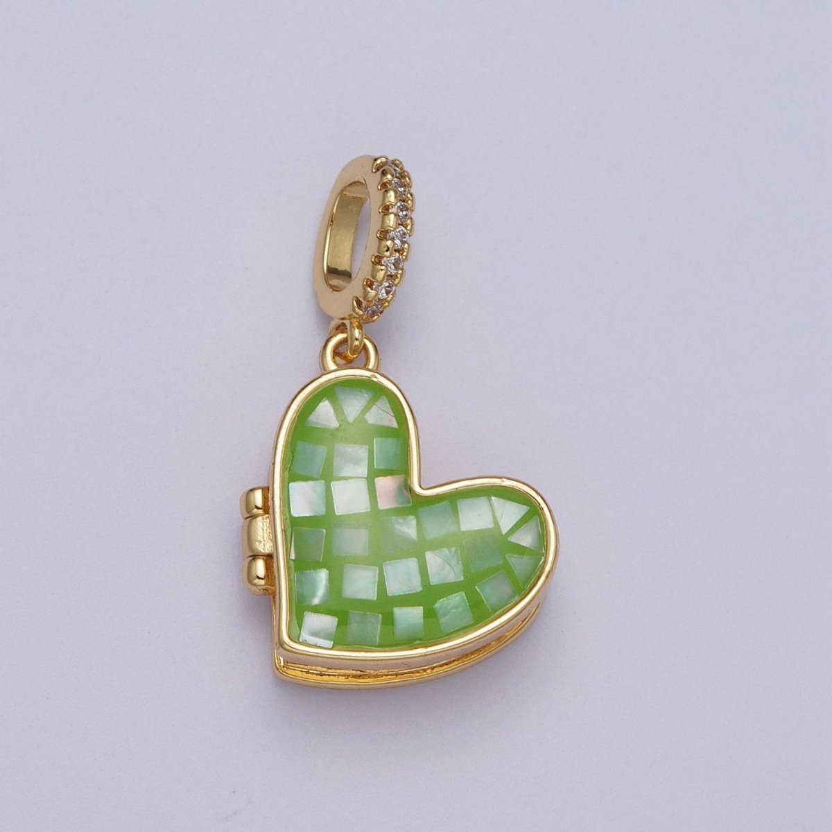 24K Gold Filled Marian Cross Black, Blue, White, Green, Pink Shell Opal Heart Locket Pendant H-106 H-107 H-115 H-130 H-173