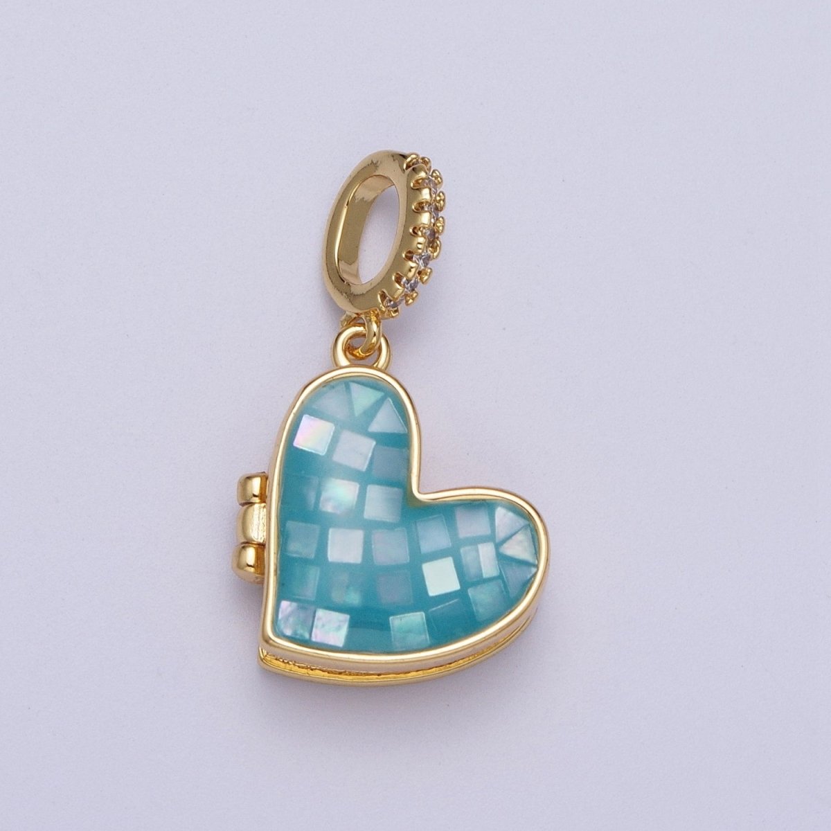 24K Gold Filled Marian Cross Black, Blue, White, Green, Pink Shell Opal Heart Locket Pendant H-106 H-107 H-115 H-130 H-173