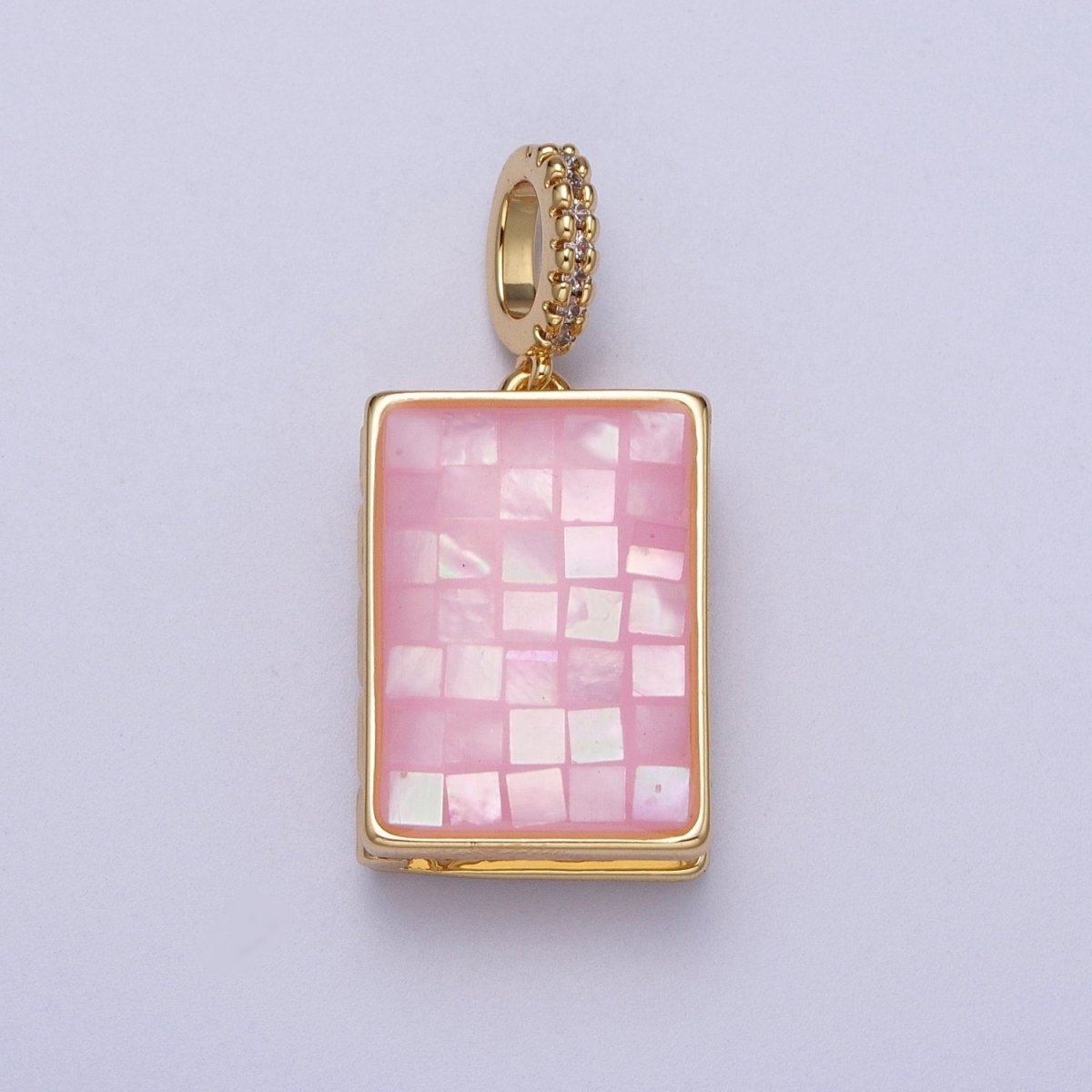 24K Gold Filled Marian Cross Micro Paved Shell Opal Rectangular Locket Pendant H-139 H-145 H-147 H-149 H-150