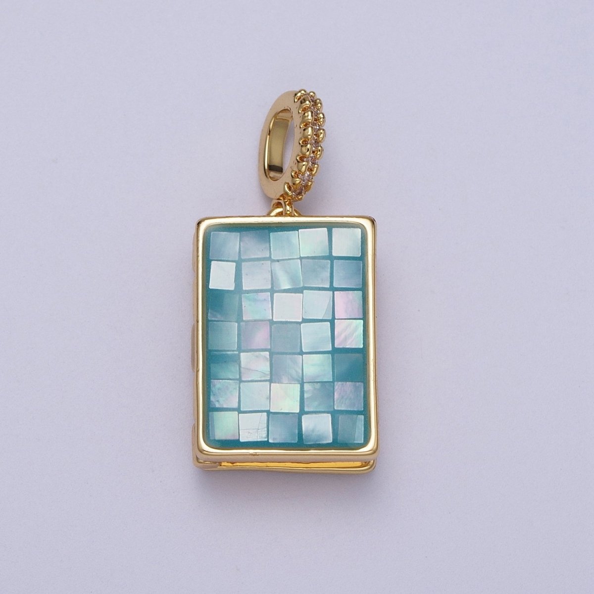 24K Gold Filled Marian Cross Micro Paved Shell Opal Rectangular Locket Pendant H-139 H-145 H-147 H-149 H-150