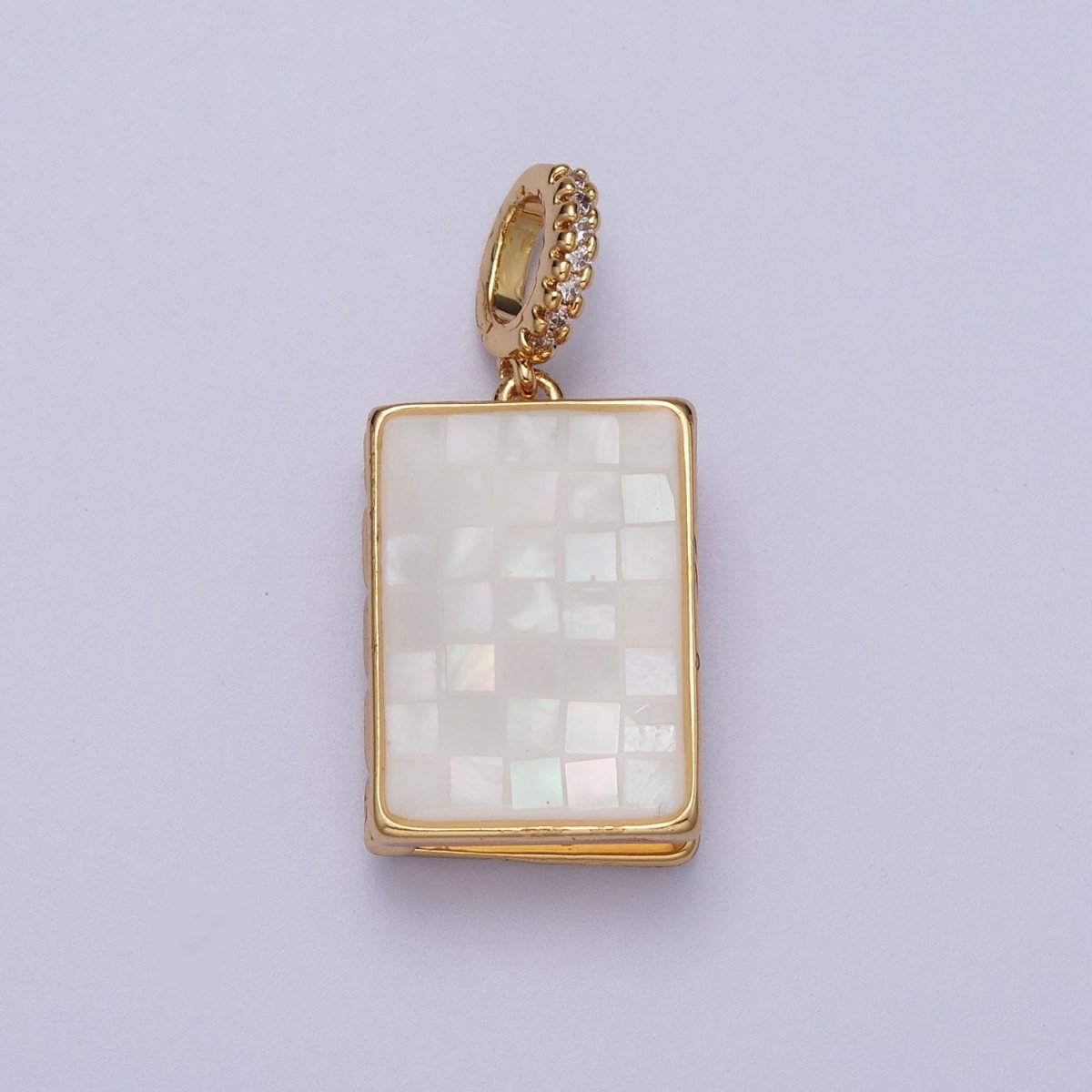 24K Gold Filled Marian Cross Micro Paved Shell Opal Rectangular Locket Pendant H-139 H-145 H-147 H-149 H-150