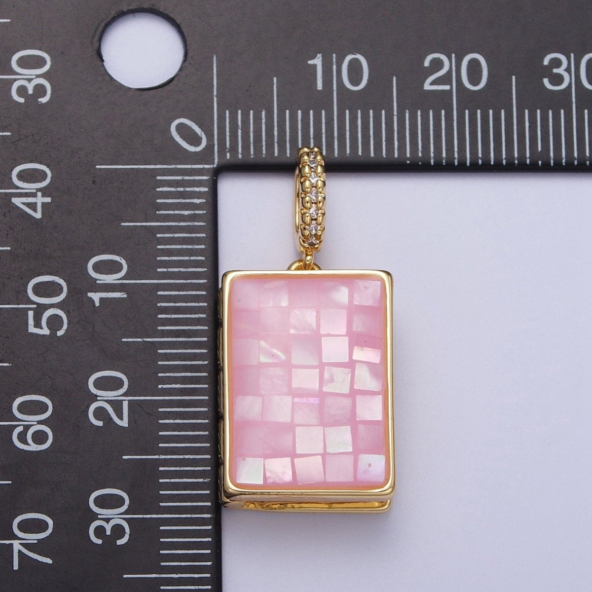 24K Gold Filled Marian Cross Micro Paved Shell Opal Rectangular Locket Pendant H-139 H-145 H-147 H-149 H-150