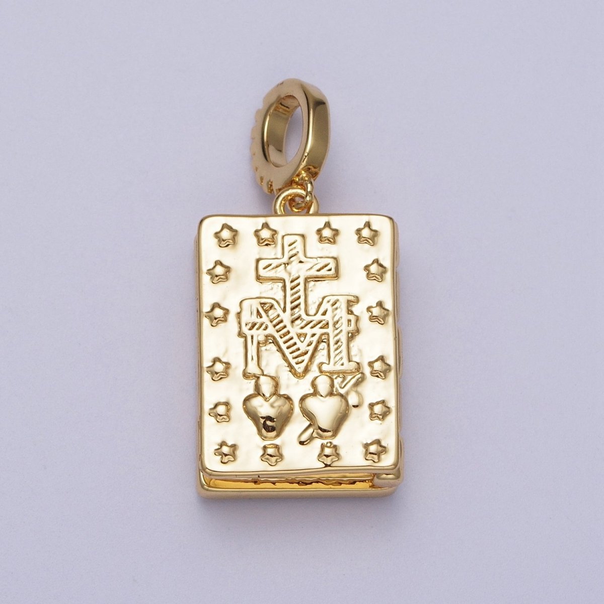 24K Gold Filled Marian Cross Micro Paved Shell Opal Rectangular Locket Pendant H-139 H-145 H-147 H-149 H-150