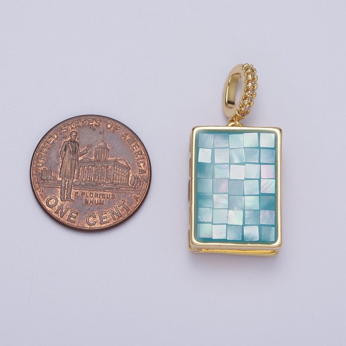 24K Gold Filled Marian Cross Micro Paved Shell Opal Rectangular Locket Pendant H-139 H-145 H-147 H-149 H-150