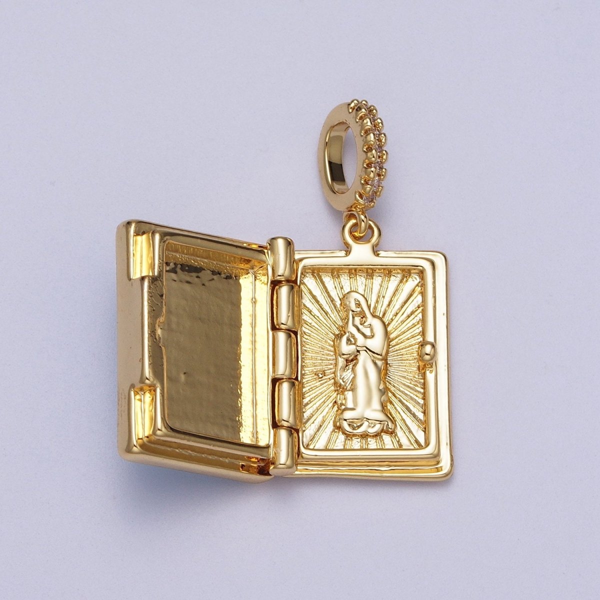 24K Gold Filled Marian Cross Micro Paved Shell Opal Rectangular Locket Pendant H-139 H-145 H-147 H-149 H-150
