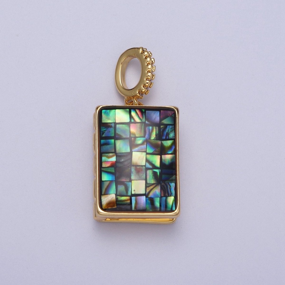 24K Gold Filled Marian Cross Micro Paved Shell Opal Rectangular Locket Pendant H-139 H-145 H-147 H-149 H-150