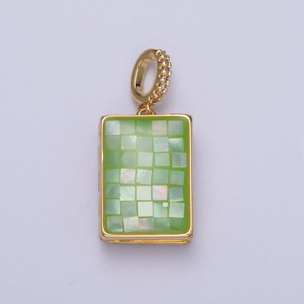 24K Gold Filled Marian Cross Micro Paved Shell Opal Rectangular Locket Pendant H-139 H-145 H-147 H-149 H-150