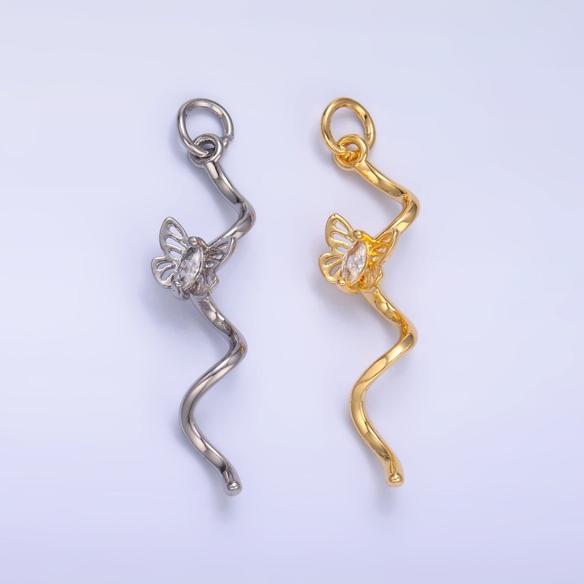 24K Gold Filled Marquise CZ Butterfly Curl Charm in Gold & Silver | W448