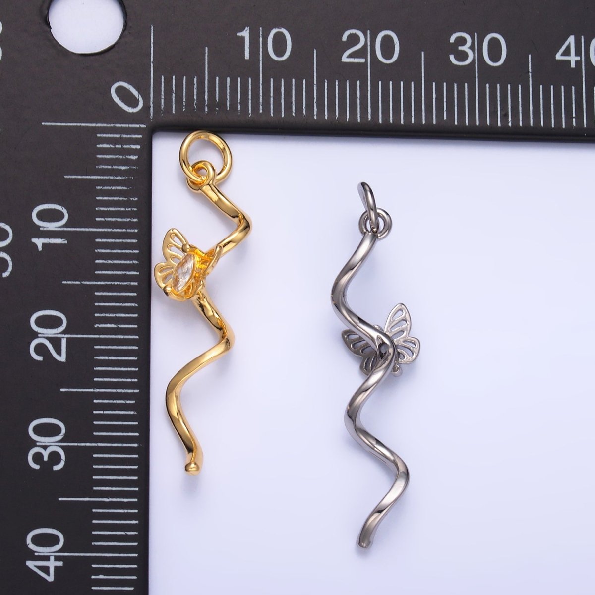 24K Gold Filled Marquise CZ Butterfly Curl Charm in Gold & Silver | W448