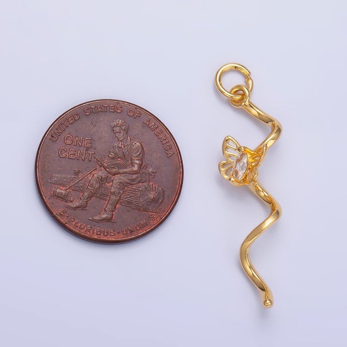 24K Gold Filled Marquise CZ Butterfly Curl Charm in Gold & Silver | W448