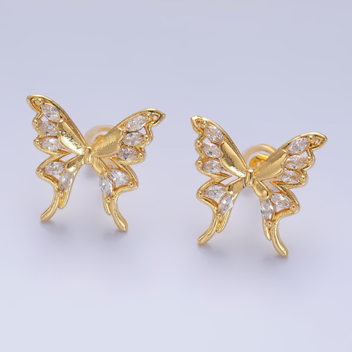24K Gold Filled Marquise CZ Butterfly Stud Earrings | AB985 - DLUXCA