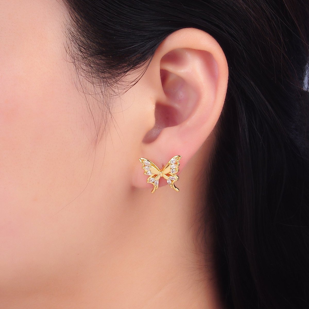 24K Gold Filled Marquise CZ Butterfly Stud Earrings | AB985 - DLUXCA