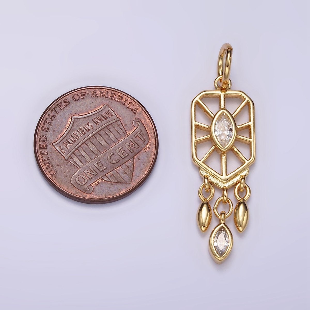 24K Gold Filled Marquise CZ Geometric Triple Sphere Drop Dream catcher Charm in Gold & Silver | D288