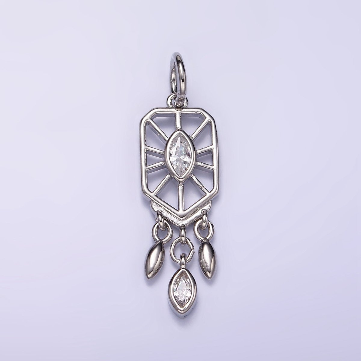 24K Gold Filled Marquise CZ Geometric Triple Sphere Drop Dream catcher Charm in Gold & Silver | D288