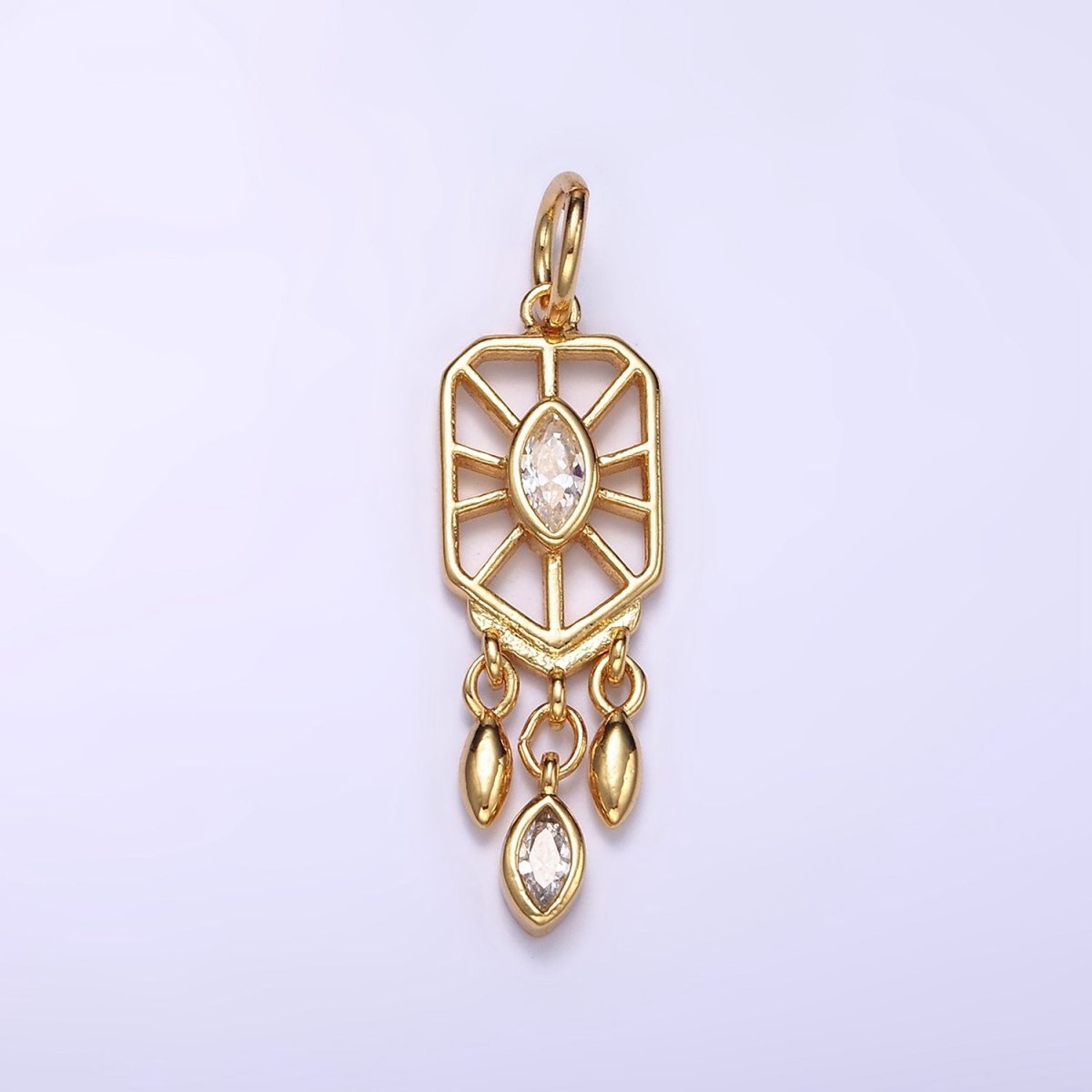 24K Gold Filled Marquise CZ Geometric Triple Sphere Drop Dream catcher Charm in Gold & Silver | D288