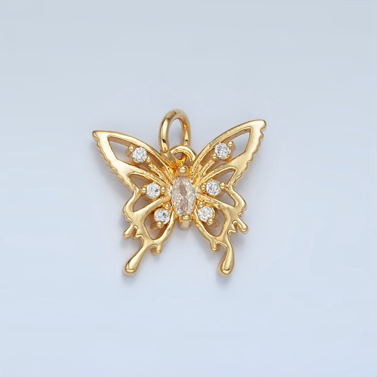24K Gold Filled Marquise CZ Open Molten Butterfly Charm | M017 - DLUXCA