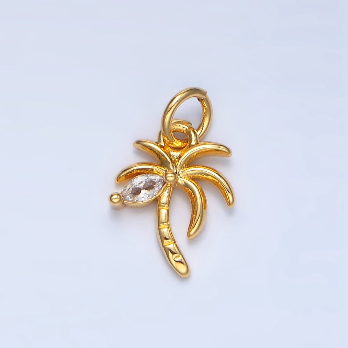 24K Gold Filled Marquise CZ Palm Tree Mini Charm in Gold & Silver | X859