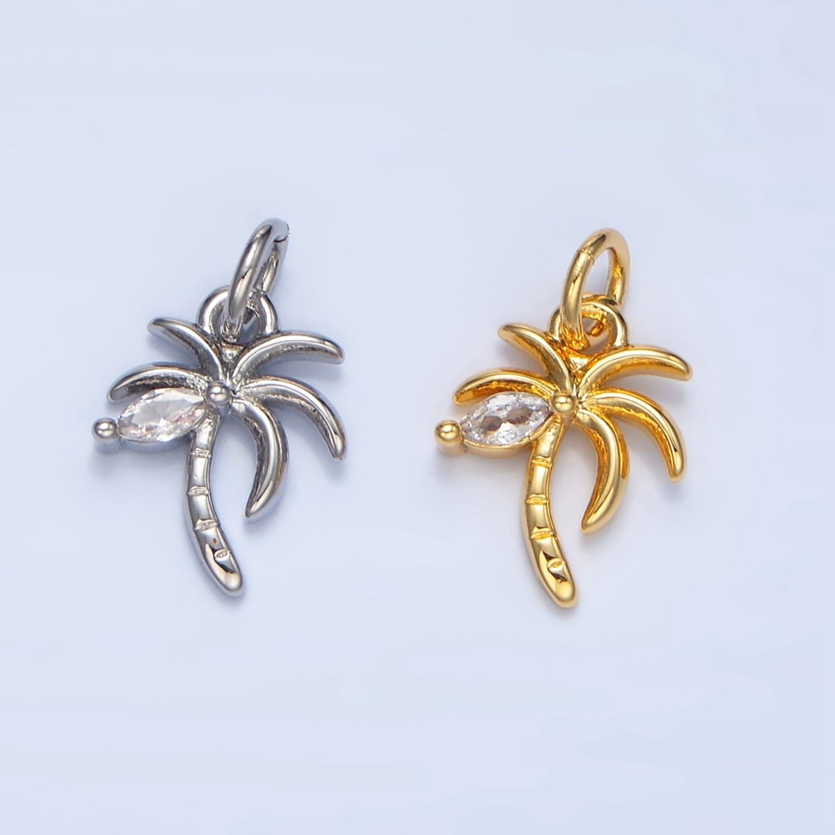 24K Gold Filled Marquise CZ Palm Tree Mini Charm in Gold & Silver | X859
