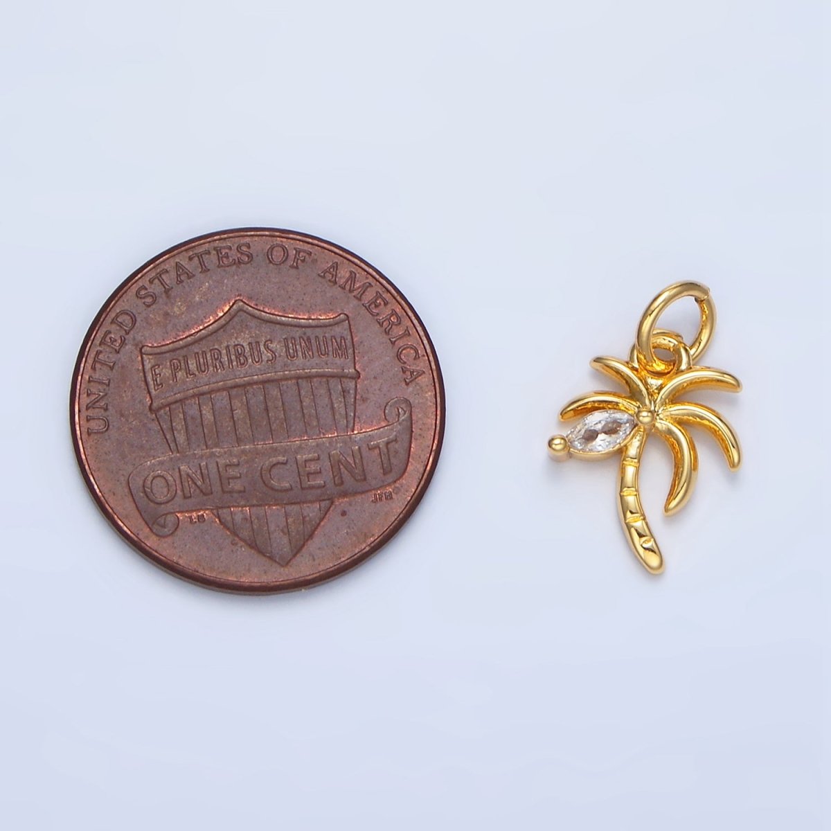 24K Gold Filled Marquise CZ Palm Tree Mini Charm in Gold & Silver | X859
