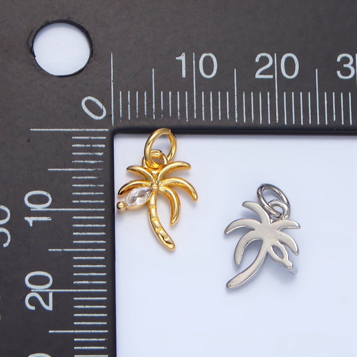 24K Gold Filled Marquise CZ Palm Tree Mini Charm in Gold & Silver | X859