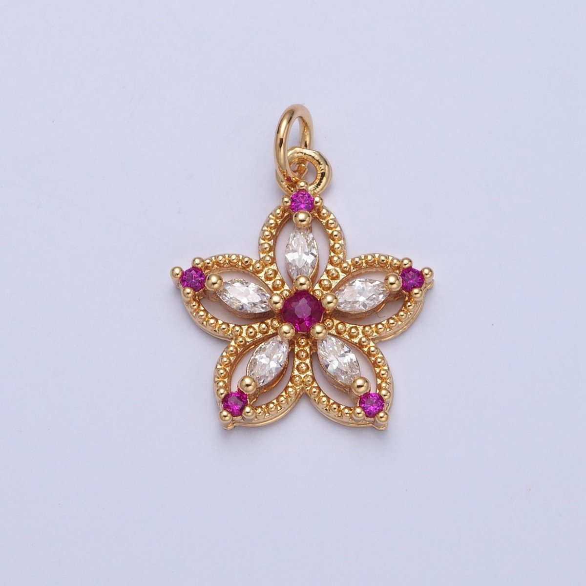 24K Gold Filled Marquise CZ Petal Flower Beaded Charm | X-068 - X-075