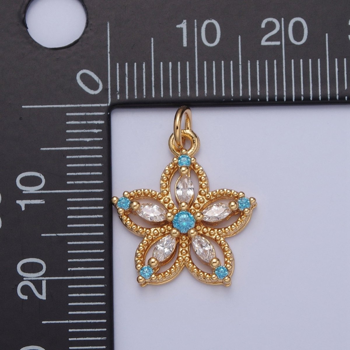 24K Gold Filled Marquise CZ Petal Flower Beaded Charm | X-068 - X-075
