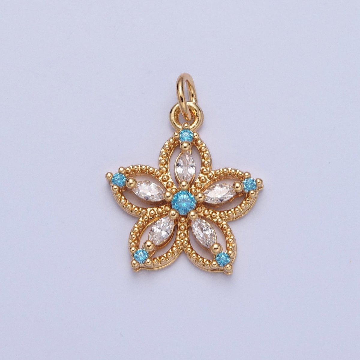 24K Gold Filled Marquise CZ Petal Flower Beaded Charm | X-068 - X-075